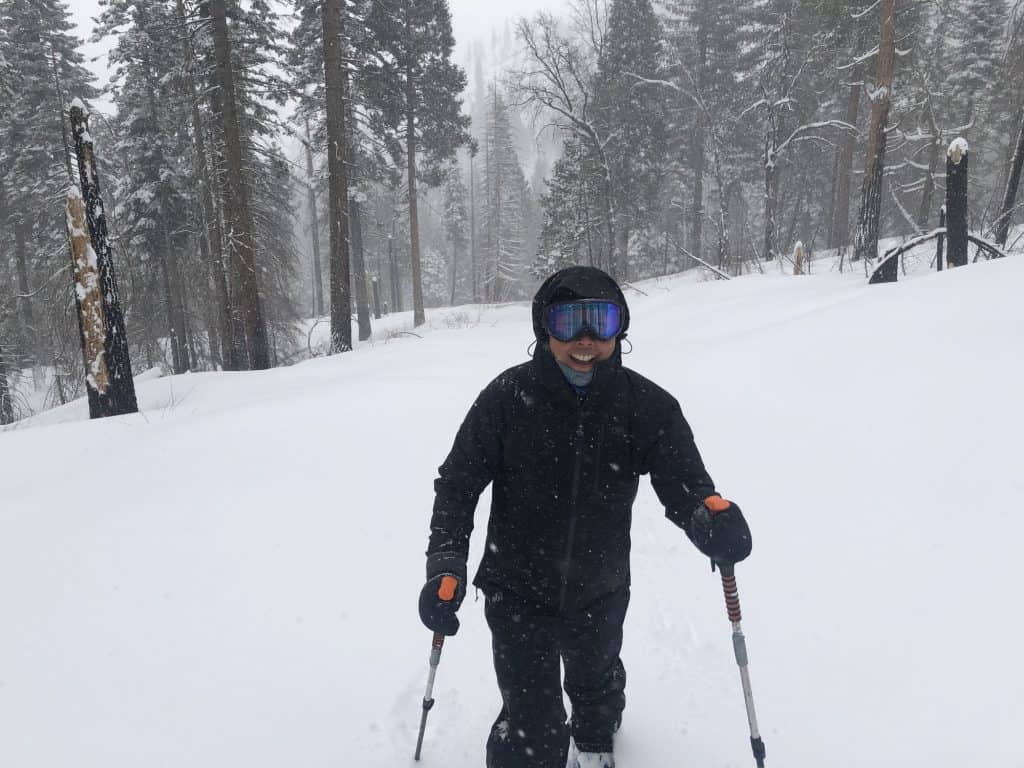 Theresa skiing in Yosemite West
